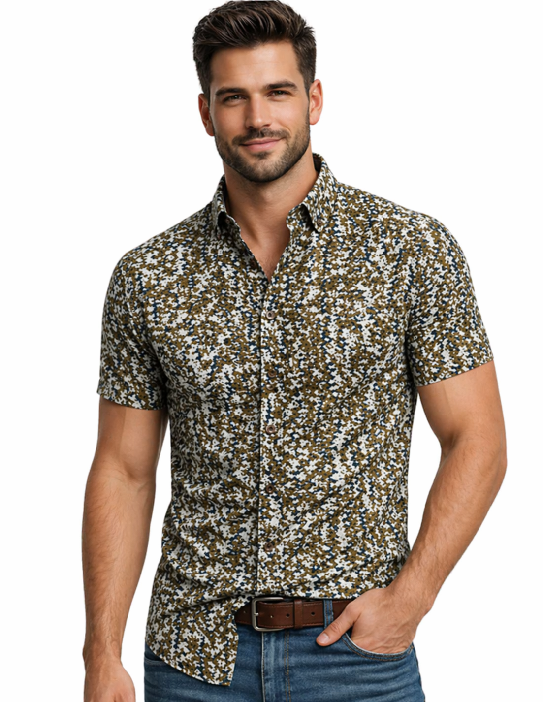 Camisa m/c estampada diseño 001 boton cuello slim fit | MASX Chile
