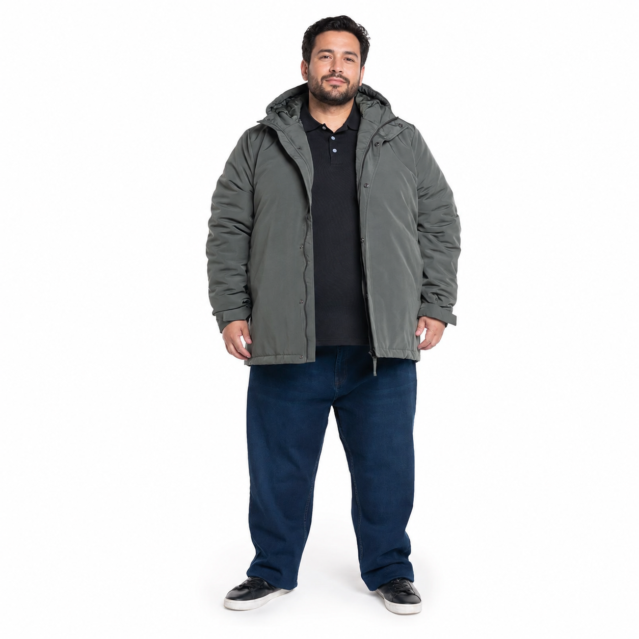 Chaqueta larga hombre talla grande oliva oscuro con capucha XL a 4XL