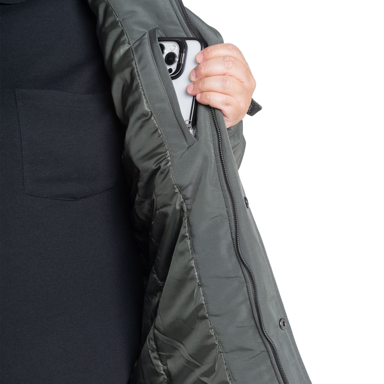 Chaqueta larga hombre talla grande oliva oscuro con capucha XL a 4XL