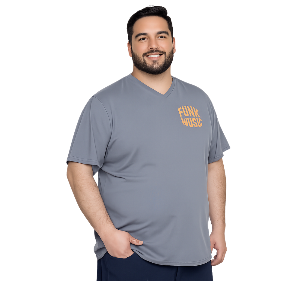 Polera jersey estampado back cuello v 007 melange medio Tallas grandes | MASX Chile