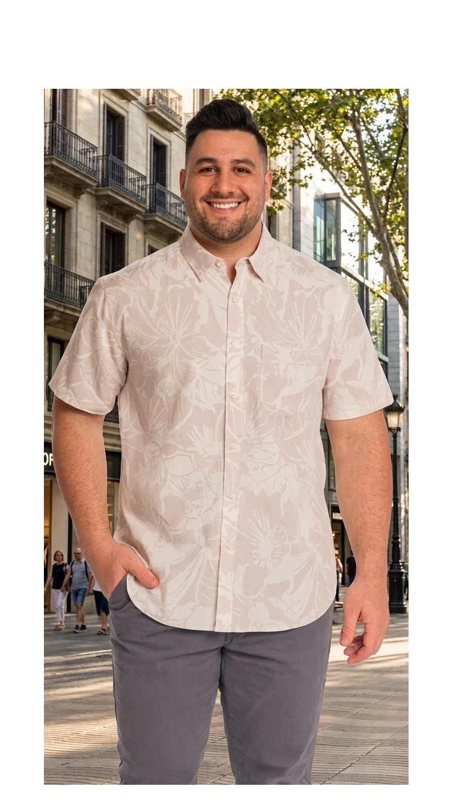 Guayabera m/c estampada 535 diseño beige regular fit | MASX Chile