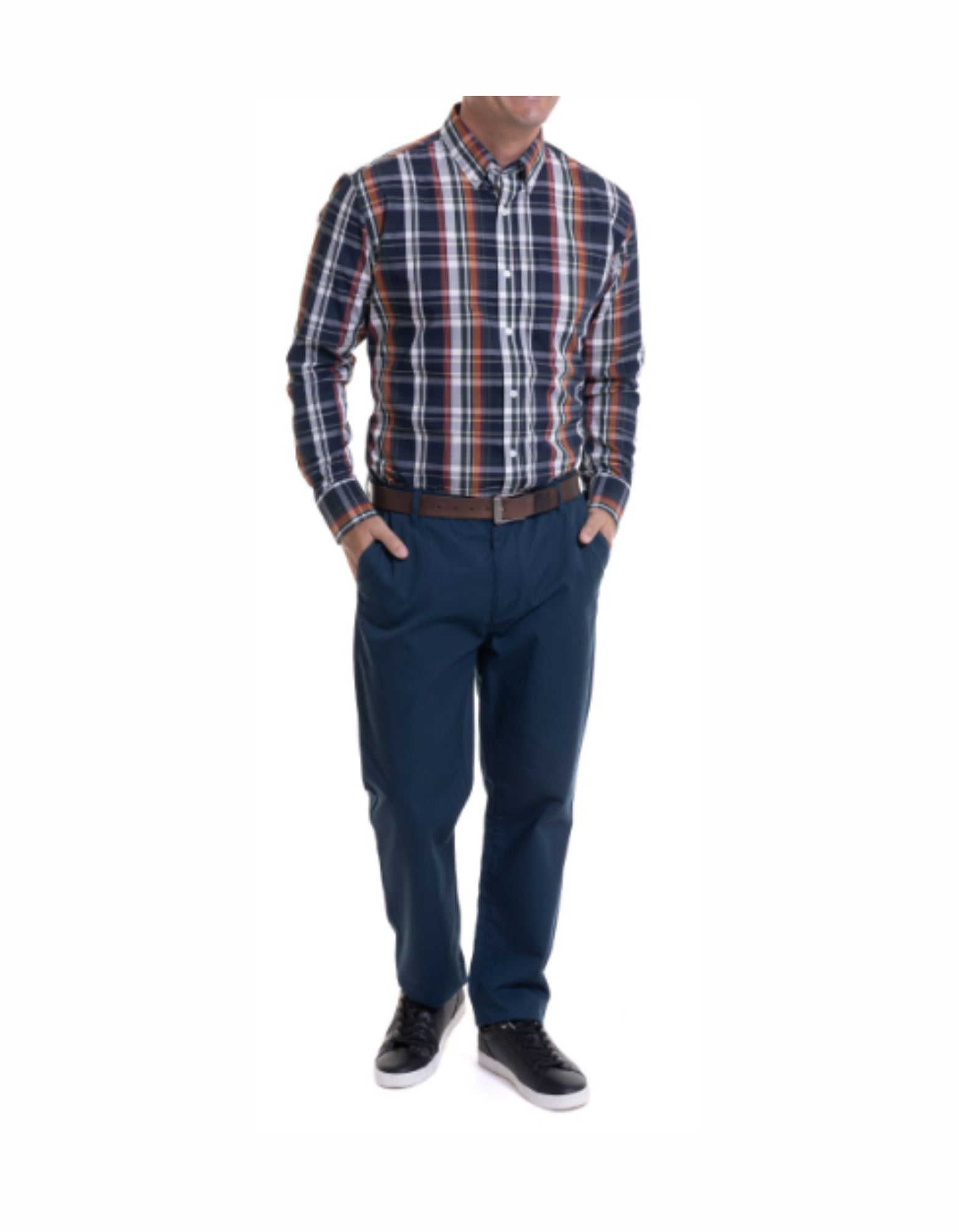 Pantalón frente plano slim fit spandex 079 azul marino Tallas Grandes Hombre | MASX Chile