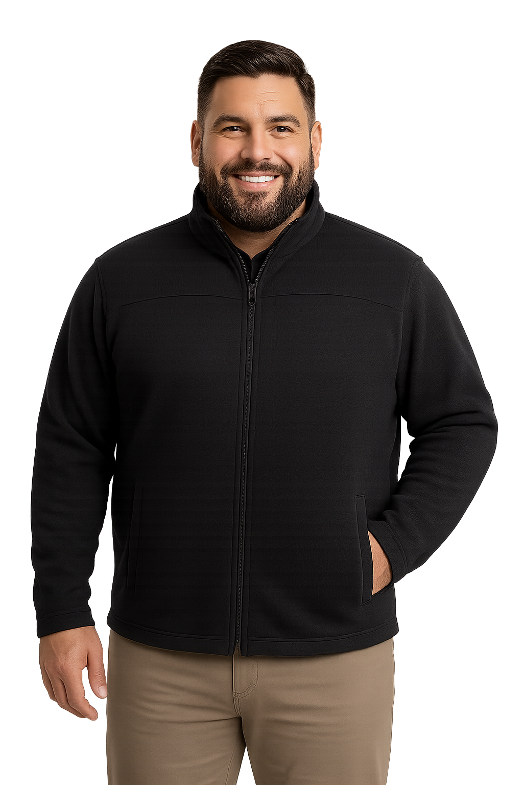 Polar tejido full ziper liso negro Tallas grandes | MASX Chile