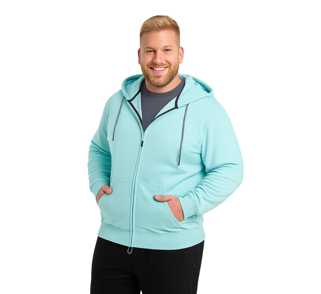 Polerón full zipper 089 azul claro denim tallas Grandes | MASX Chile