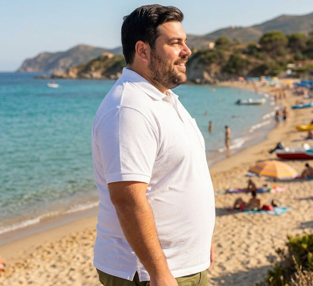 Polera Piqué lisa blanca 230 gr kt M/C Tallas Grandes | MASX Chile