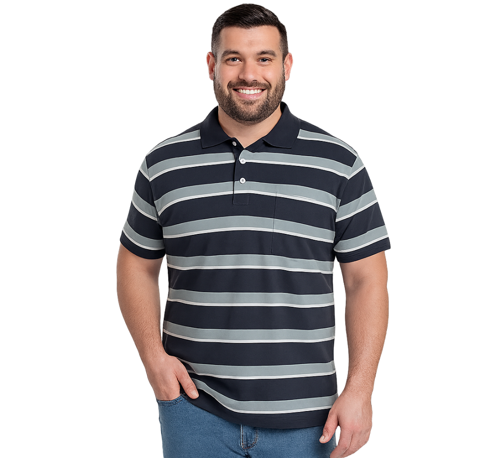 Polera Piqué Listada 511 diseño verde claro Tallas grandes | MASX Chile