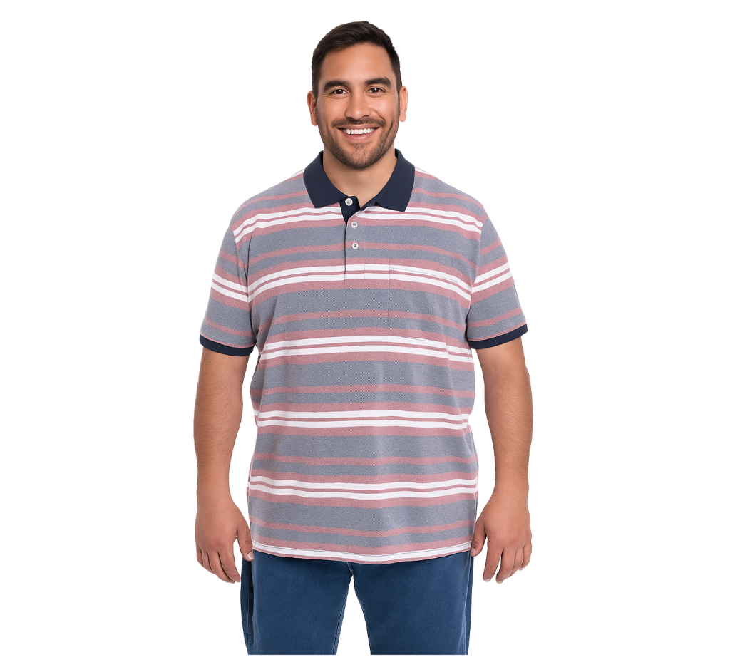 Polera Piqué Listada 554 diseño rojo Tallas grandes | MASX Chile