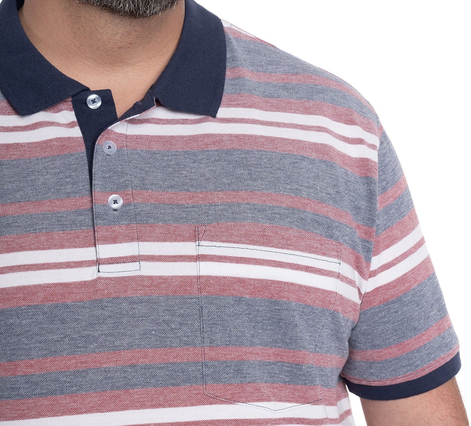 Polera Piqué Listada 554 diseño rojo Tallas grandes | MASX Chile