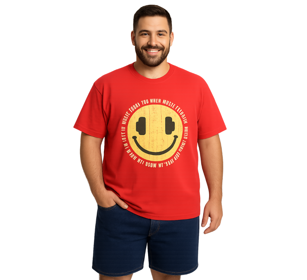 Polera jersey estampada cuello v 054 rojo - Tallas Grandes