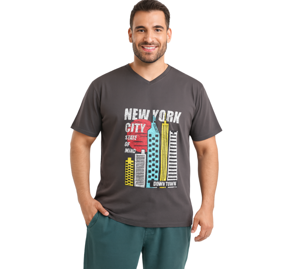 Polera estampada cuello v 005 pizarra  - Tallas Grandes