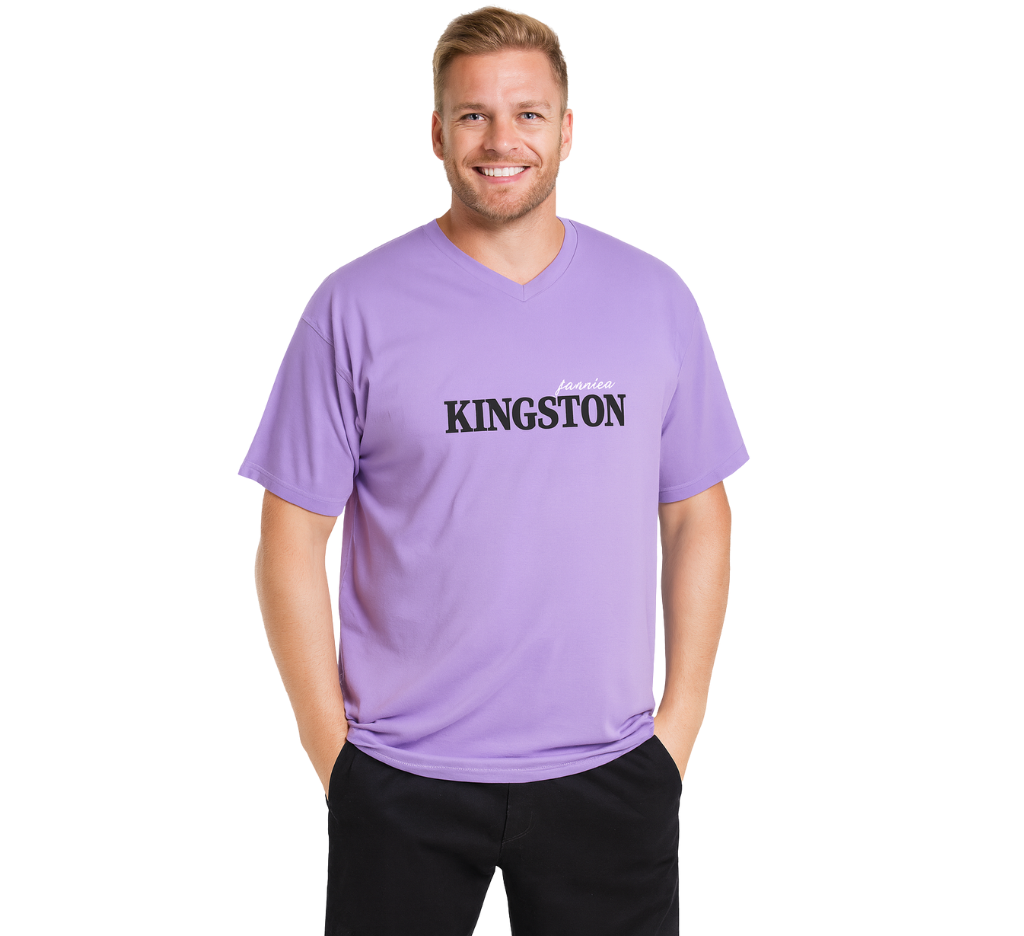 Polera jersey estampada cuello v - 066 lila oscuro | MASX Chile