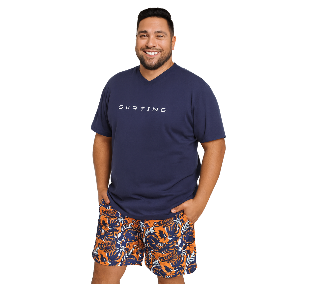 Polera jersey estampada cuello v - 079 azul marino Tallas grandes | MASX Chile