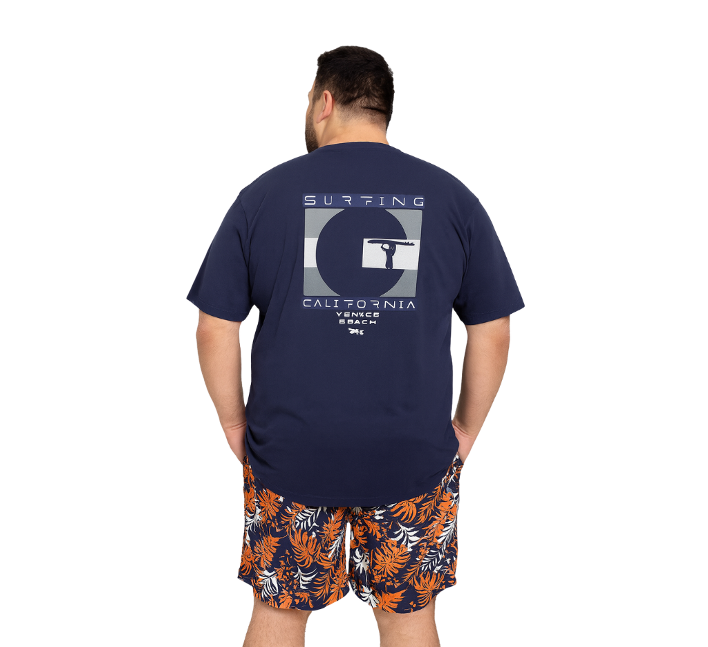 Polera jersey estampada cuello v - 079 azul marino Tallas grandes | MASX Chile