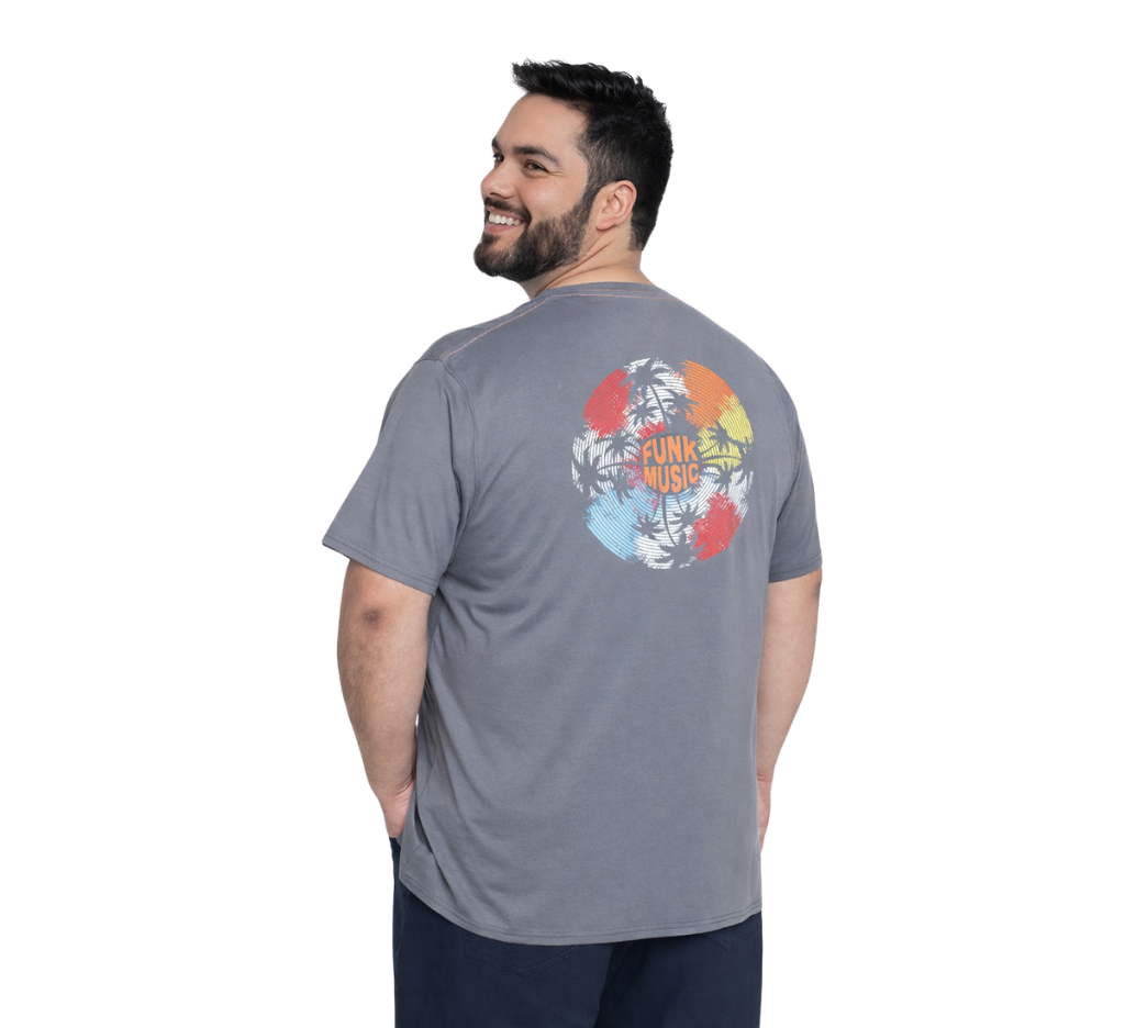 Polera jersey estampado back cuello v 007 melange medio Tallas grandes | MASX Chile