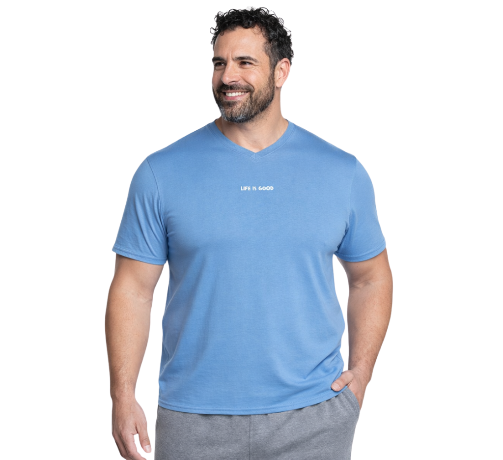 Polera jersey estampado back cuello v 069 azul piedra Tallas grandes | MASX Chile