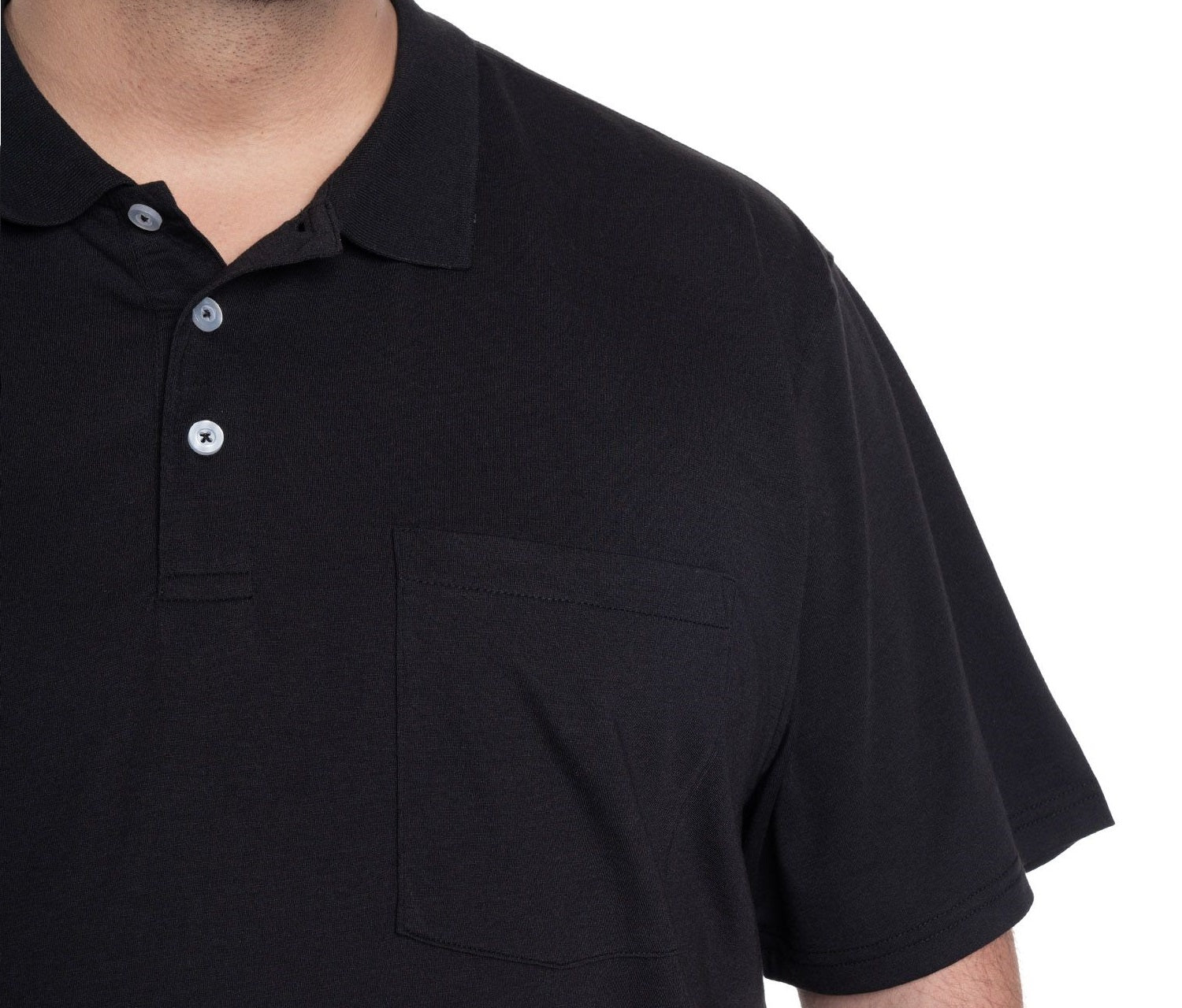 Polera lisa cuello camisero 009 negro Tallas grandes | MASX Chile