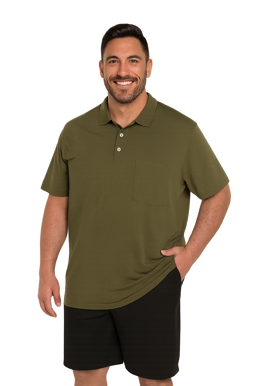 Polera lisa cuello camisero 017 verde musgo Tallas grandes | MASX Chile