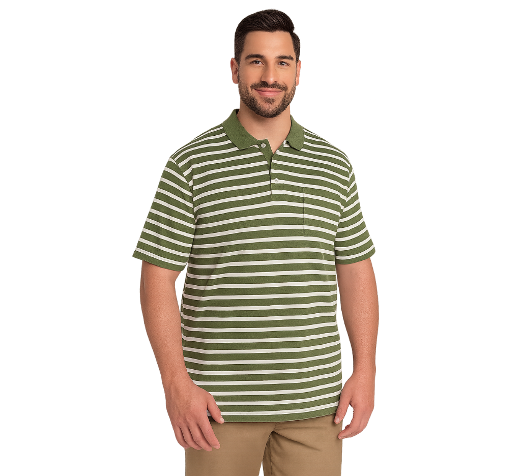 Polera listada cuello camisero 512 diseño verde medio | MASX Chile