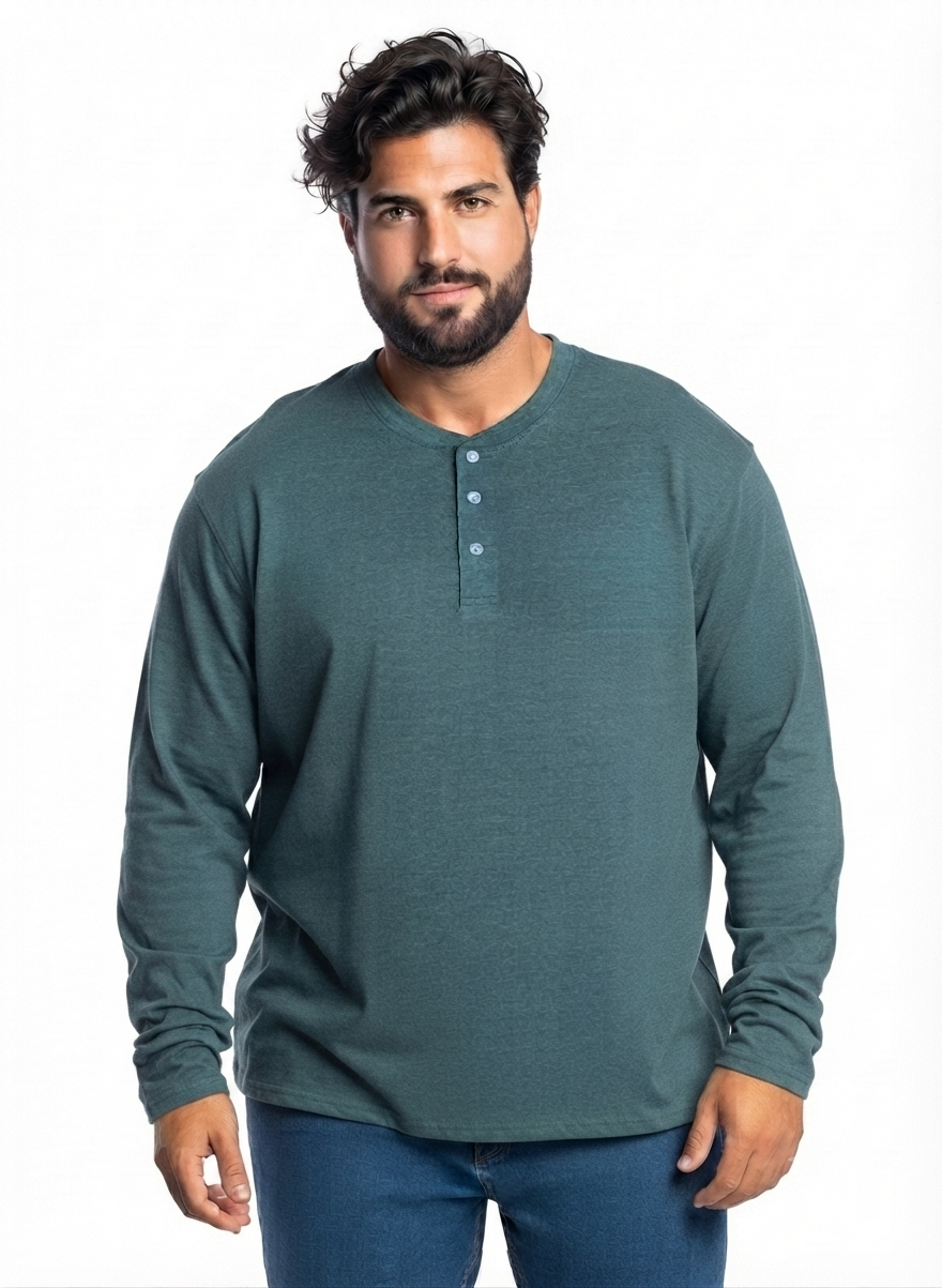 Polera manga larga Jersey botones 016 Verde Petróleo | MASX Chile