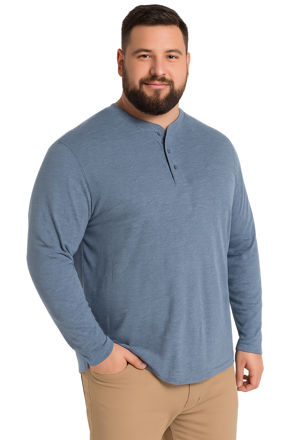 Polera manga larga Jersey botones slim fit 079 Azul marino Tallas grandes | MASX Chile
