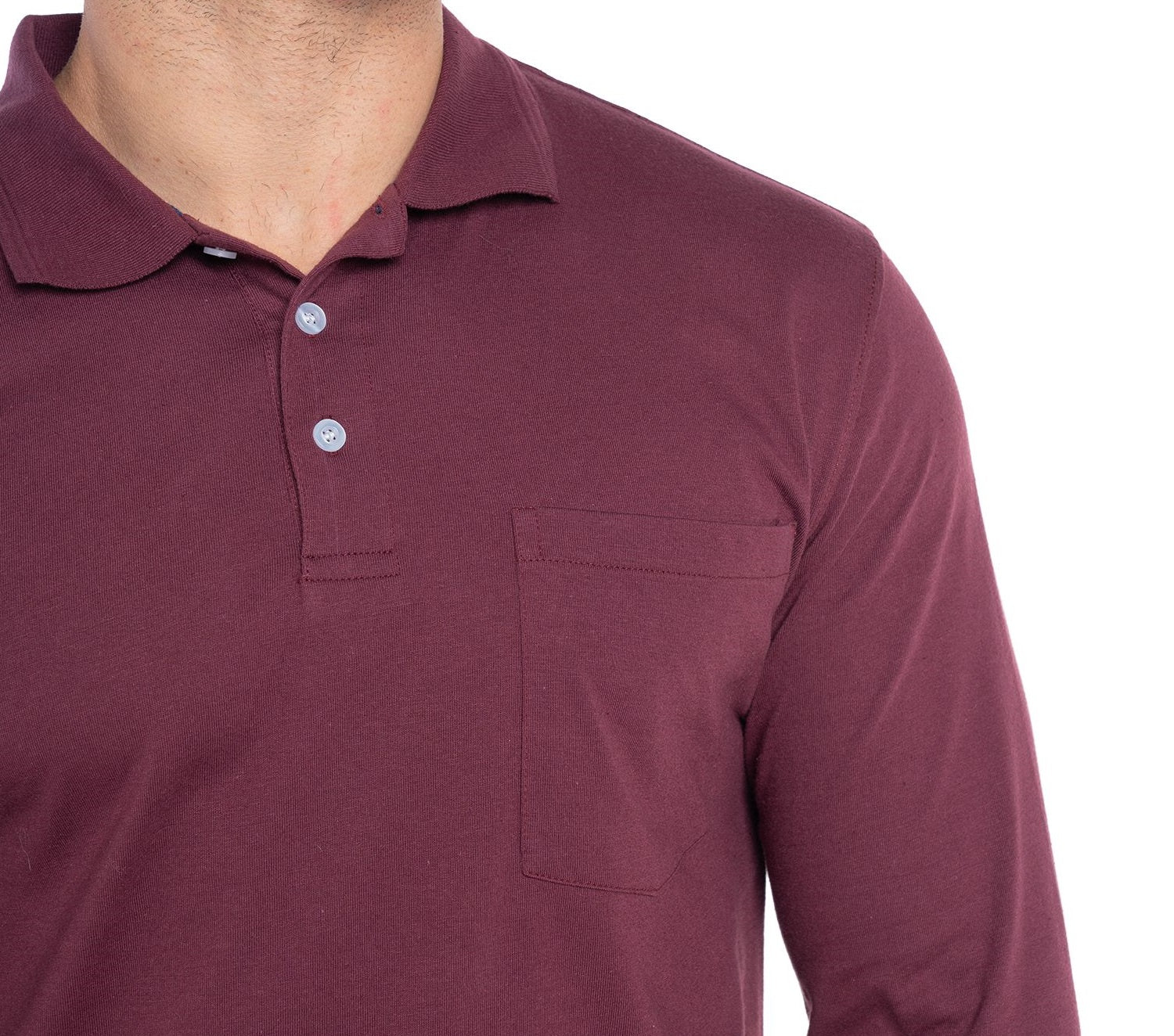 Polera manga larga jersey cuello camisero 057 vino  | MASX Chile