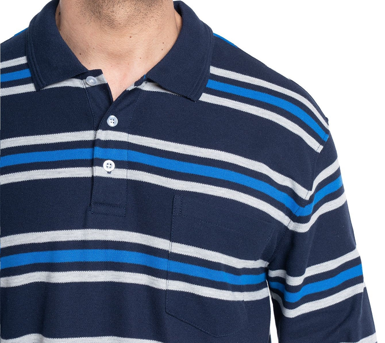 Polera manga larga piqué listada 579 diseño azul marino | MASX Chile