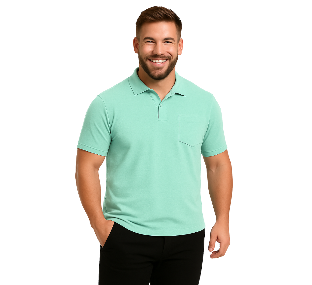 Polera piqué lisa 086 agua 180 GR  kt M/C - Tallas Grandes