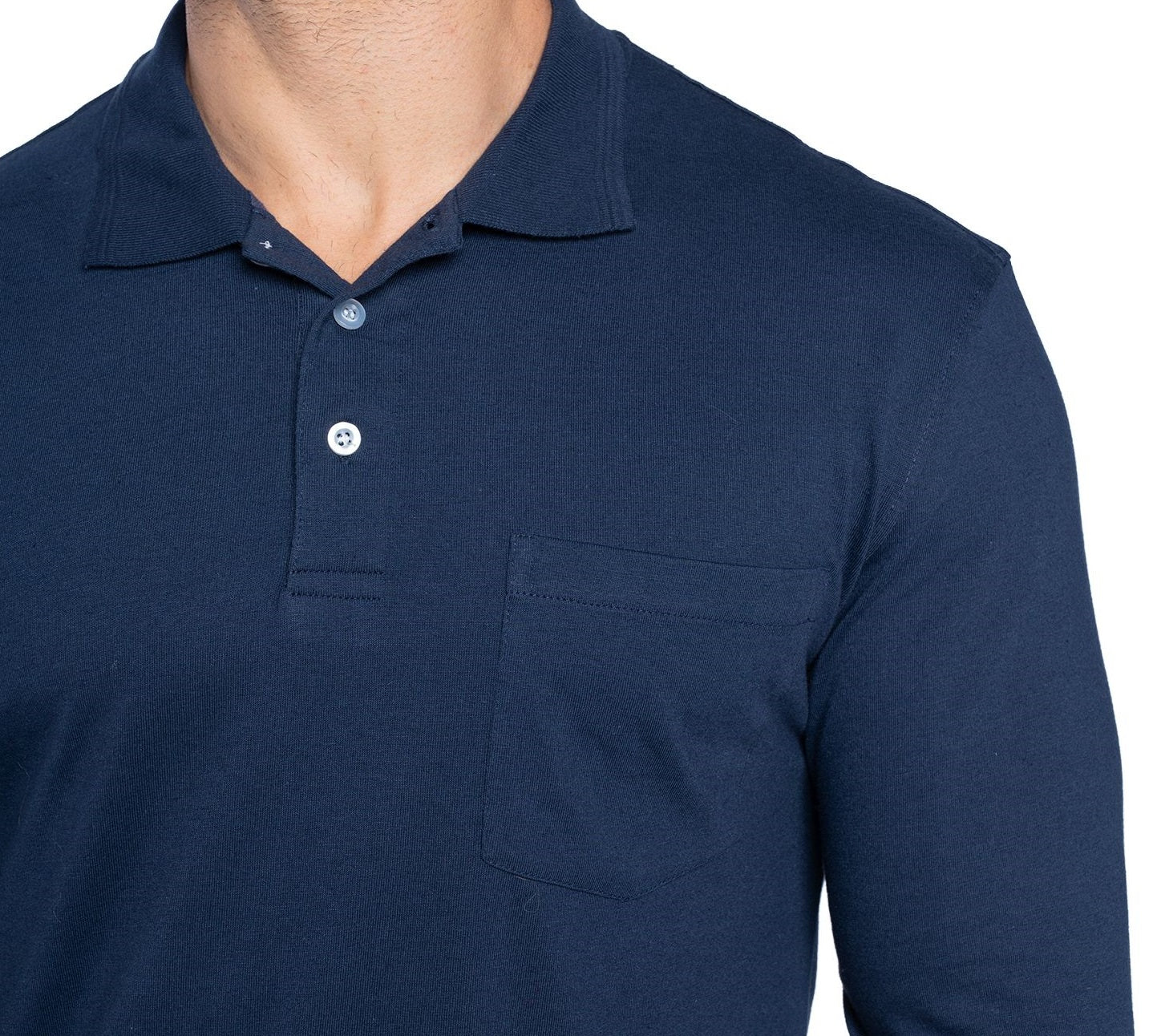 Polera manga larga jersey cuello camisero 079 azul marino  | MASX Chile