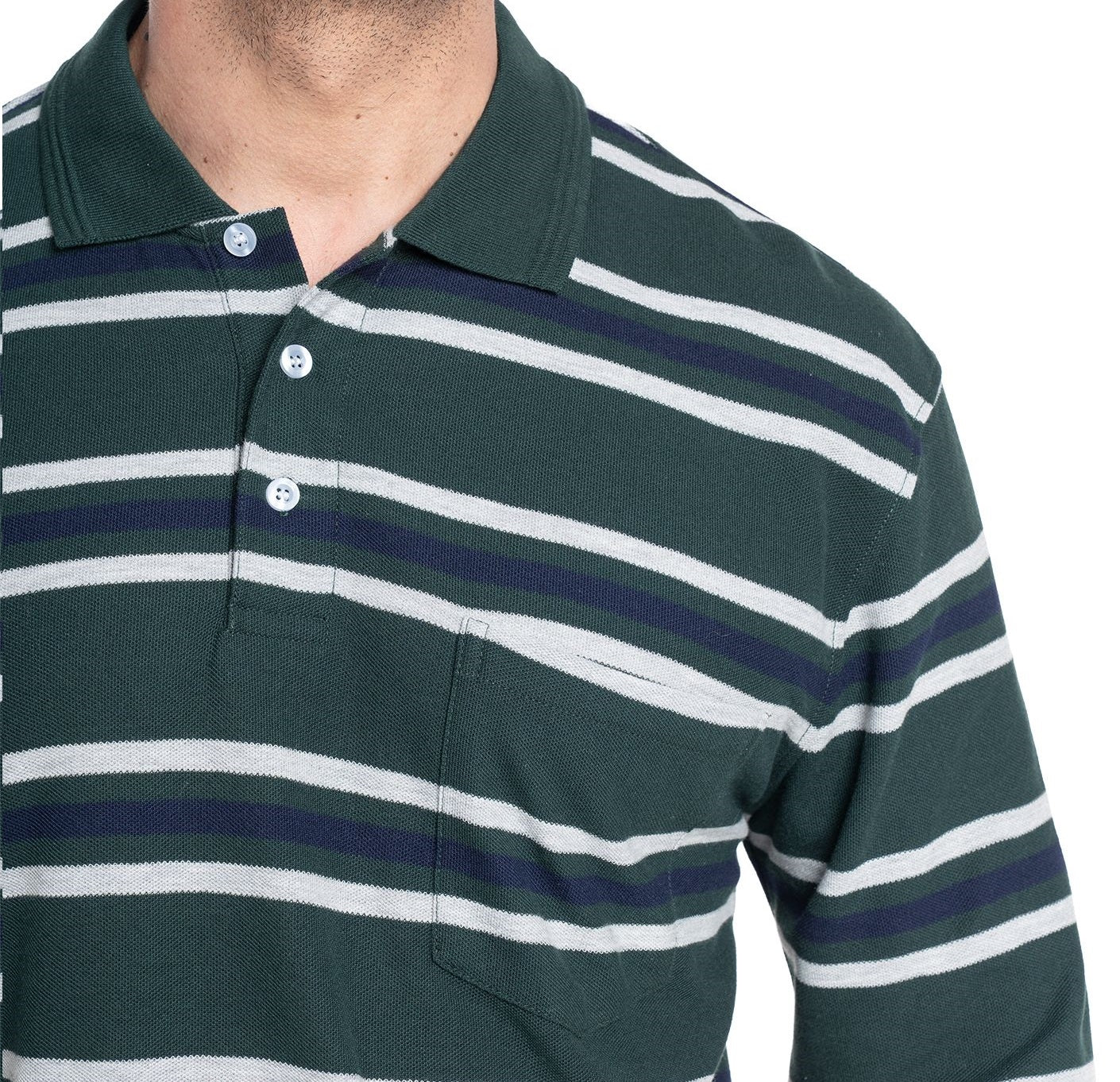 Polera manga larga piqué listada 513 diseño verde oscuro | MASX Chile