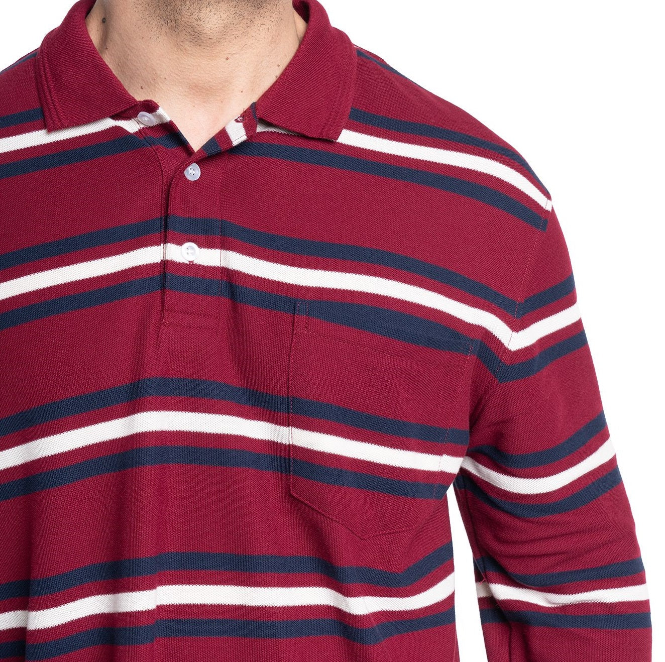 Polera manga larga piqué listada 556 diseño burdeo | MASX Chile
