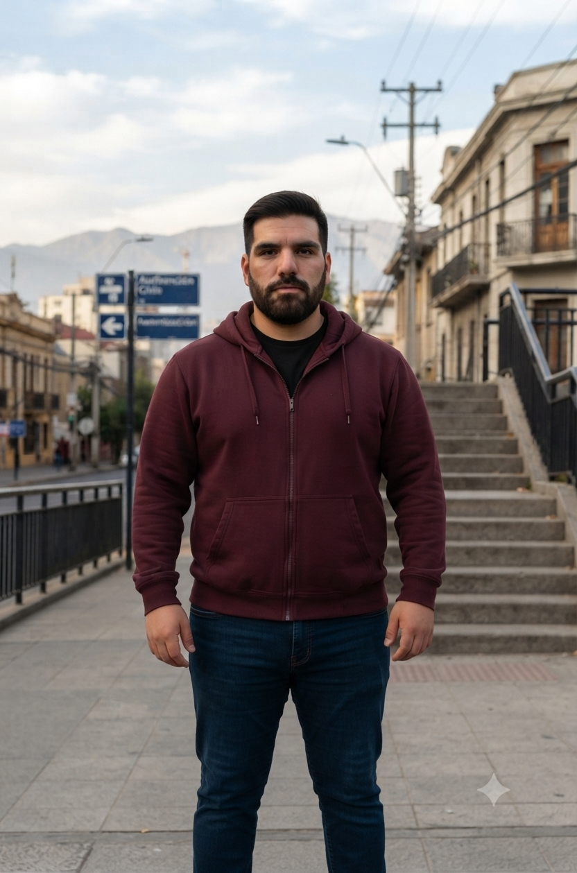 Polerón con gorro y cierre burdeo Tallas Grandes | MASX Chile