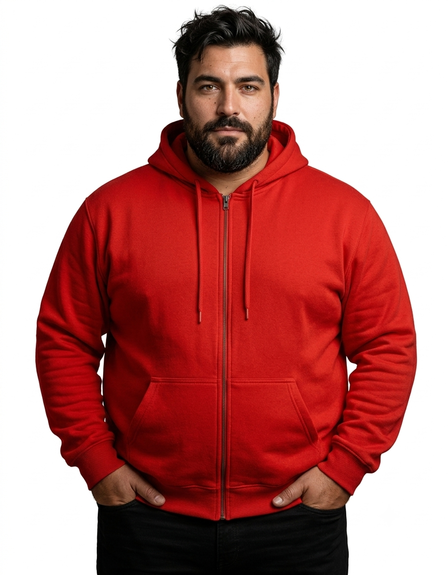 Polerón con gorro y cierre rojo Tallas Grandes  | MASX Chile