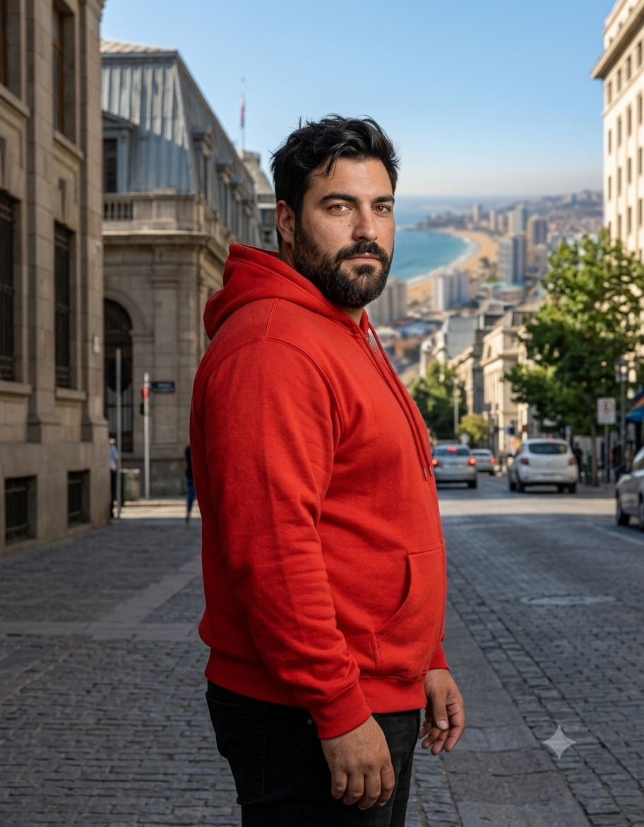 Polerón con gorro y cierre rojo Tallas Grandes  | MASX Chile