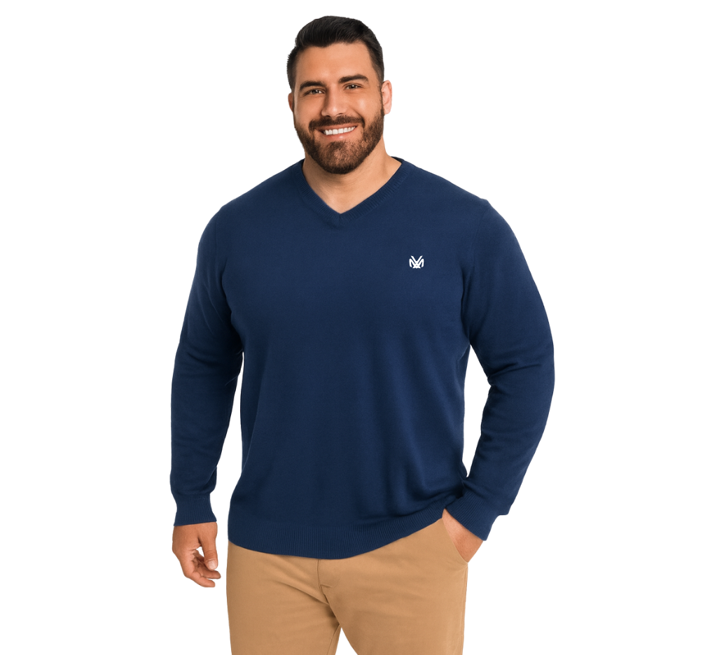 Sweater Liso Cuello V Azul 2XL