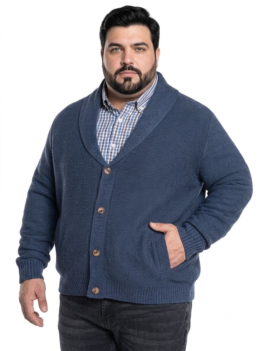 Sweater cárdigan Azul Marino Tallas grandes | MASX Chile