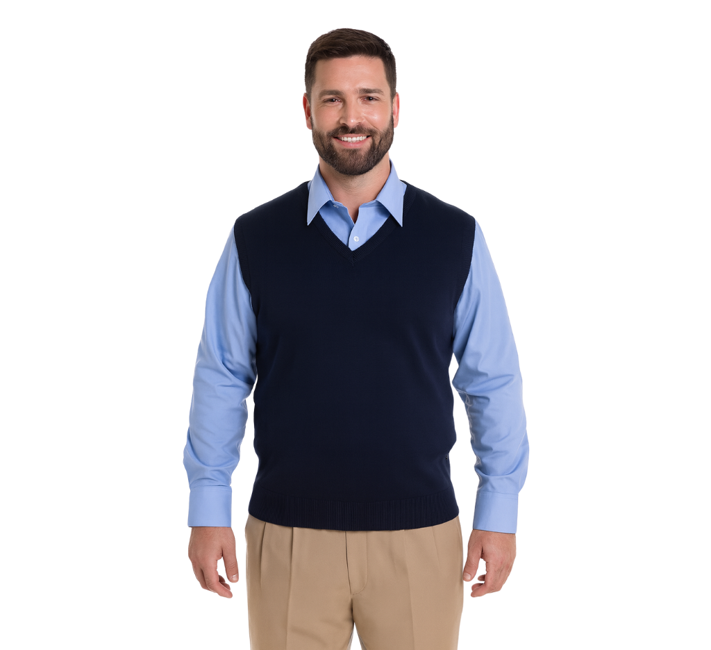 Sweater clásico 079 azul marino S/M cuello v algodón Tallas grandes | MASX Chile