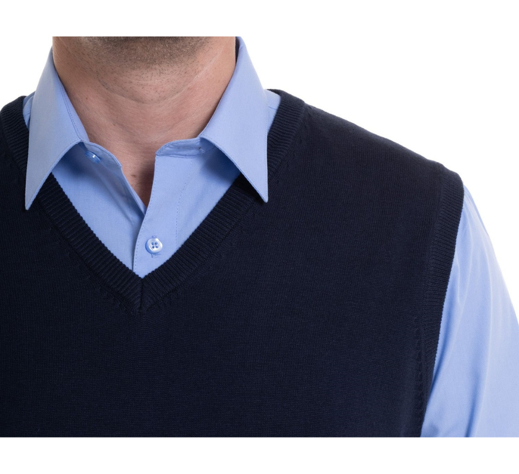 Sweater clásico 079 azul marino S/M cuello v algodón Tallas grandes | MASX Chile