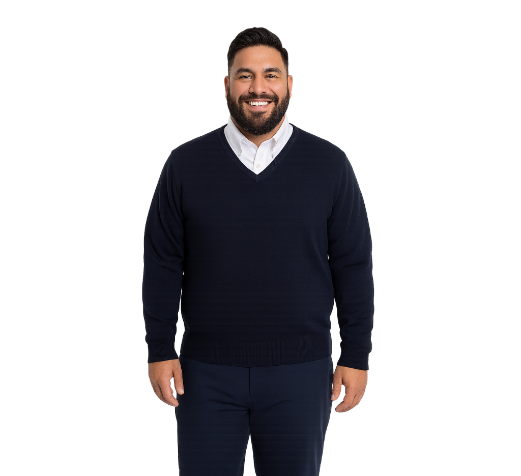 Sweater clásico azul marino cuello v algodón Tallas grandes | MASX Chile