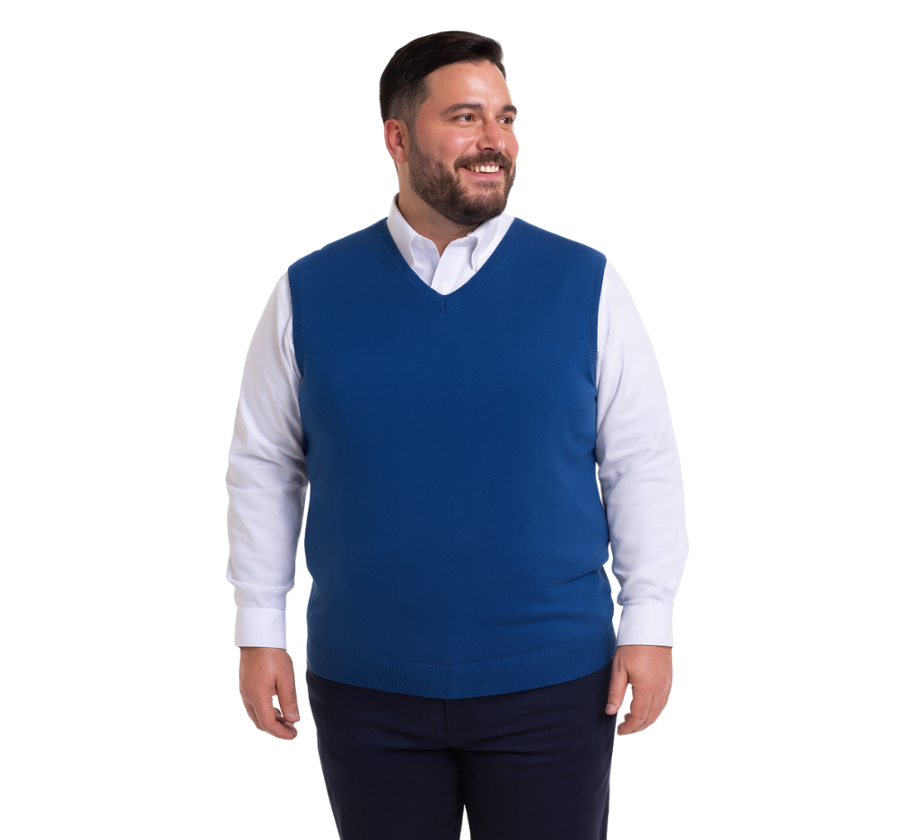 Sweater clásico azul p vela S/M cuello v algodón Tallas grandes | MASX Chile