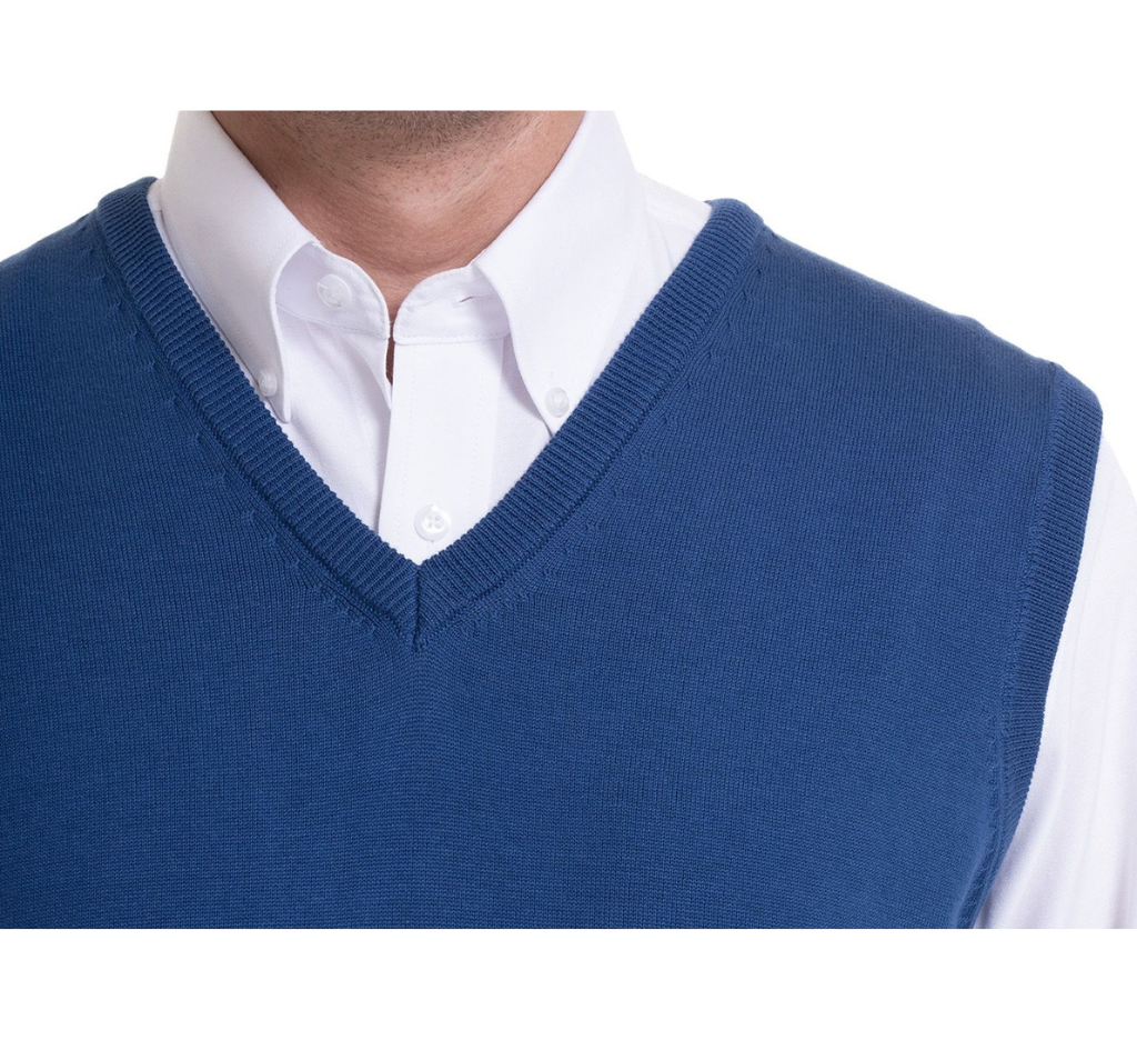 Sweater clásico azul p vela S/M cuello v algodón Tallas grandes | MASX Chile