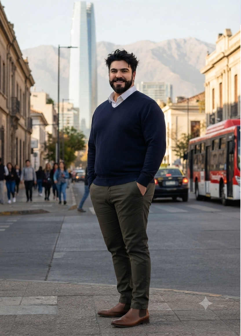 Sweater clásico azul marino cuello v algodón Tallas grandes | MASX Chile