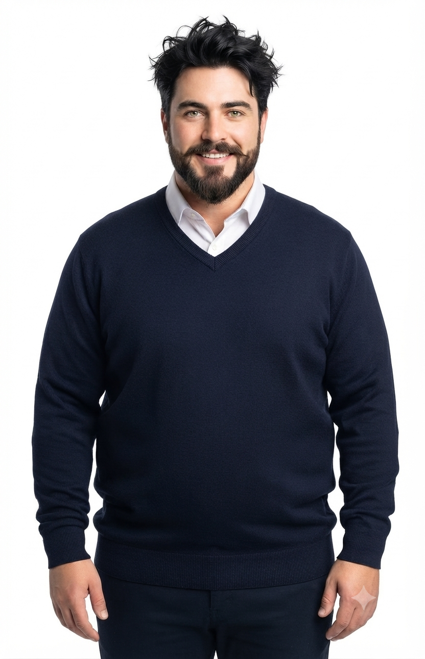 Sweater clásico azul marino cuello v algodón Tallas grandes | MASX Chile