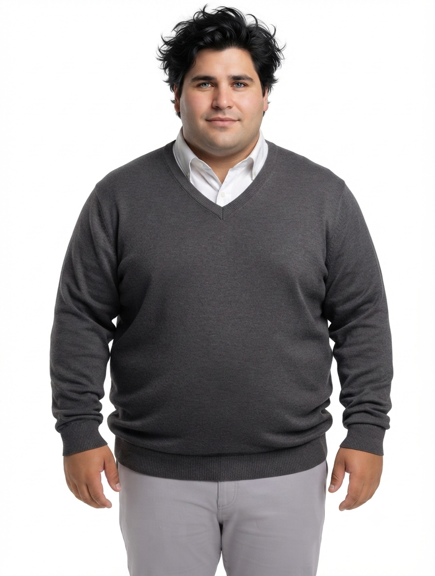 Sweater clásico melange oscuro cuello v algodón Tallas grandes | MASX Chile