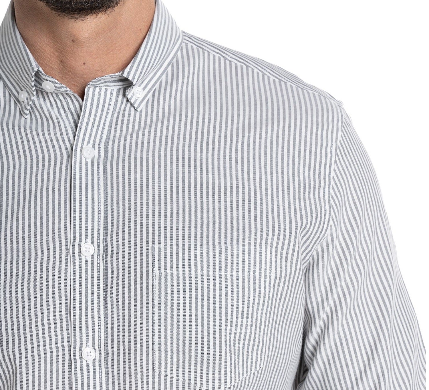 Camisa listada oxford 503 diseño gris medio| MASX Chile
