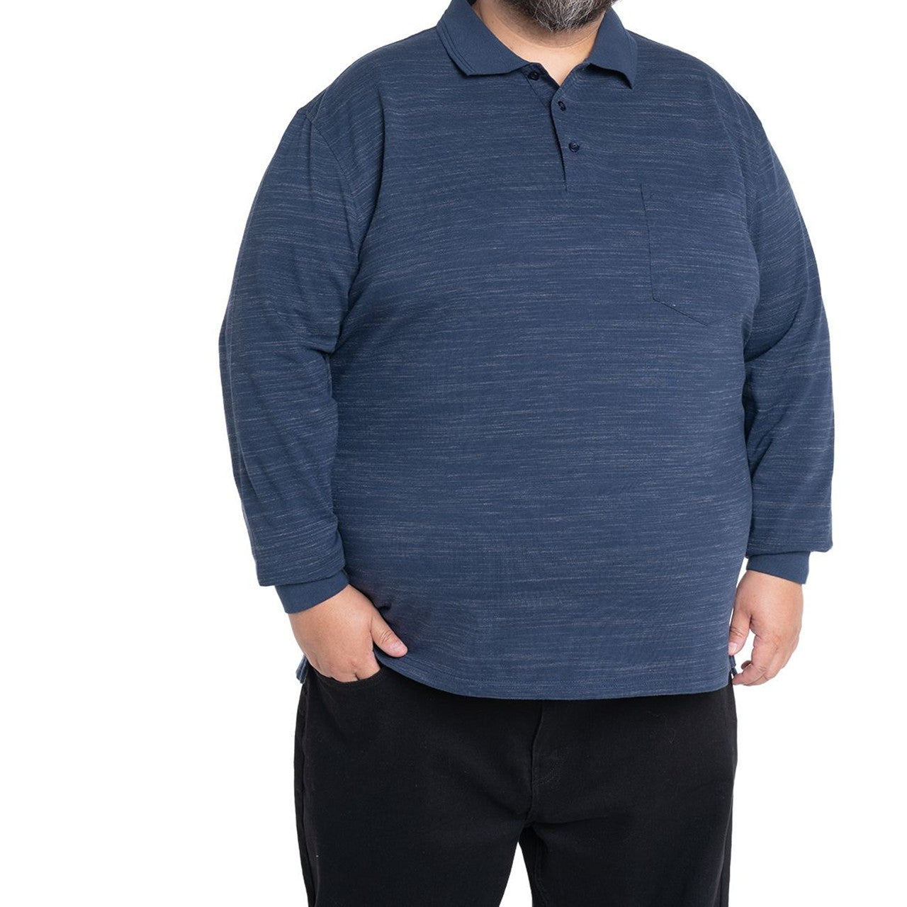 Polera manga larga piqué slub 079 azul marino | MASX Chile