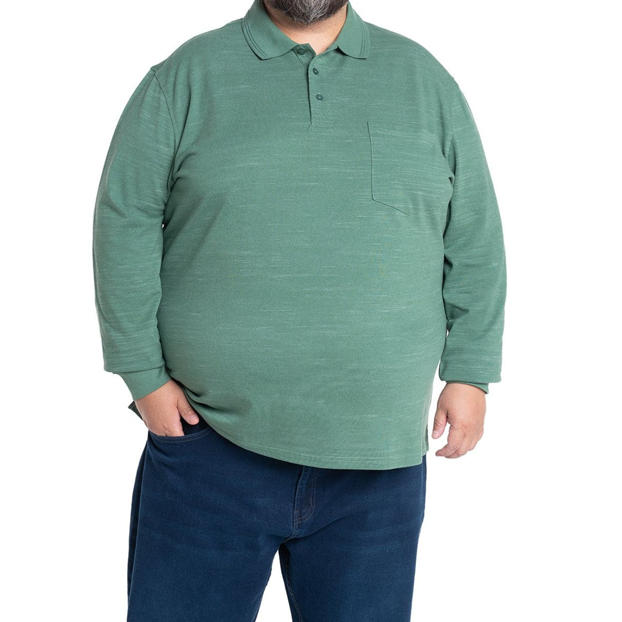 Polera manga larga piqué slub 011 verde claro | MASX Chile