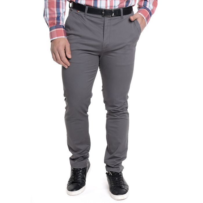 Pantalón frente plano slim fit spandex 004 gris oscuro trv Tallas Grandes | MASX Chile