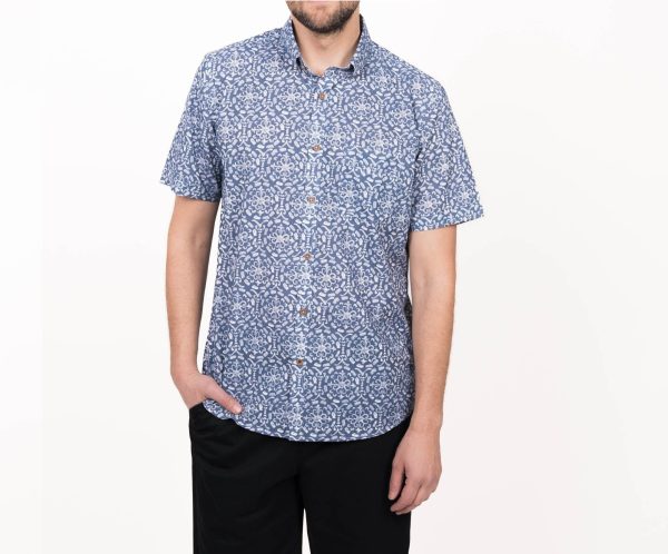 Camisa guayabera m/c estampada 580 azul melange